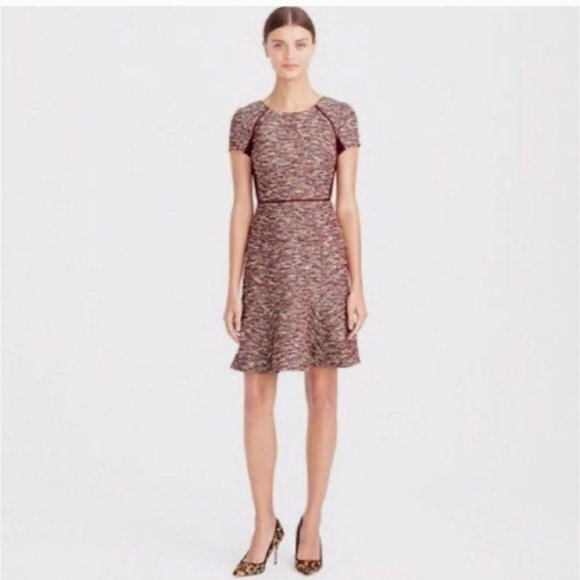 J. CREW | Checkered flutter dress tweed maroon red sz 16 - Picture 1 of 9